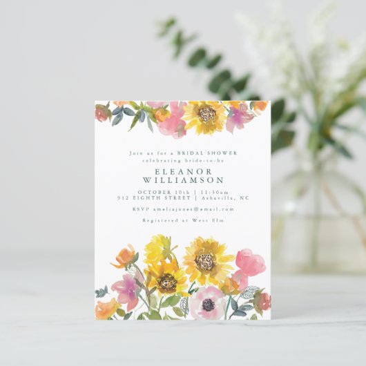 バジェットサンフラワーウォーターカラーブライダルシャワー招待状 (スタンド正面)