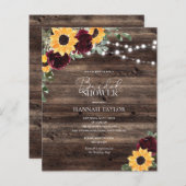 バジェットサンフラワーウッドブライダルシャワー招待 (正面/裏面)