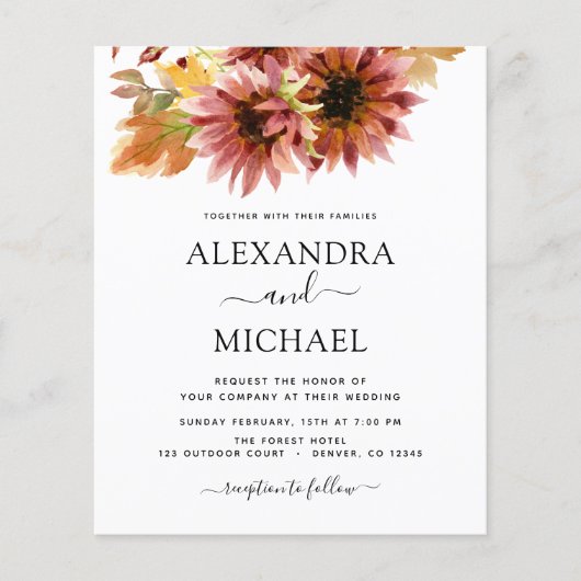 バジェットサンフラワーカントリーウェディング招待状 (正面)