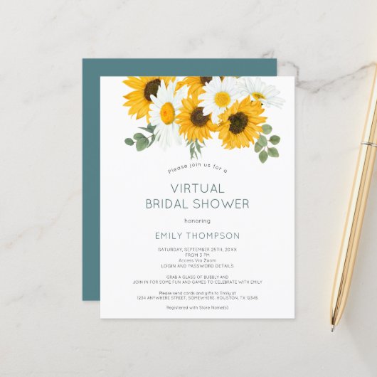 バジェットサンフラワーズバーチャルブライダルシャワー招待 (正面/裏面インサイチュ)