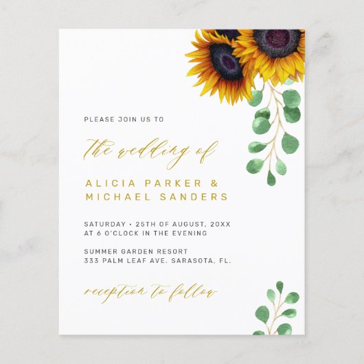 バジェットサンフラワーズユーカリ結婚式招待状 (正面)