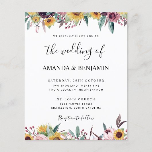 バジェットサンフラワーバラブルゴーニュ素朴秋の結婚式 (正面)