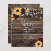 バジェットサンフラワーフローラウッドベビーシャワー招待状 (正面/裏面)