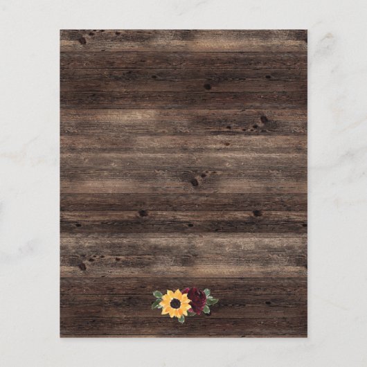 バジェットサンフラワーフローラウッドベビーシャワー招待状 (裏面)