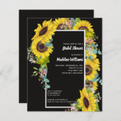 バジェットサンフラワーユーカリブライダルシャワー招待状 (正面/裏面)