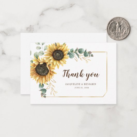 バジェットサンフラワーユーカリ結婚の感謝の気持ち ノートカード (正面/裏面インサイチュ)