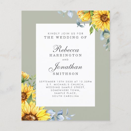 バジェットサンフラワーユーカリ結婚式招待状 (正面)