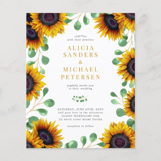 バジェットサンフラワーユーカリ結婚式招待状 (正面)