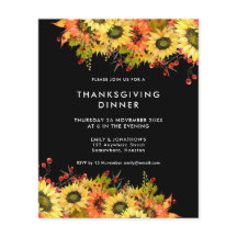 バジェットサンフラワー感謝祭ディナーブラック招待状