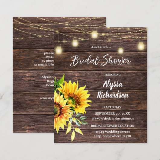 バジェットサンフラワー、ウッド、ストリングライトブライダル (正面/裏面)