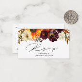 バジェットサンフラワー&バーガンディフローラ2SMミール出欠確認 ノートカード (正面/裏面インサイチュ)