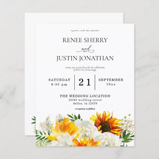 バジェットサンフラワー&ホワイトローズ結婚フローラズ2 (正面/裏面)