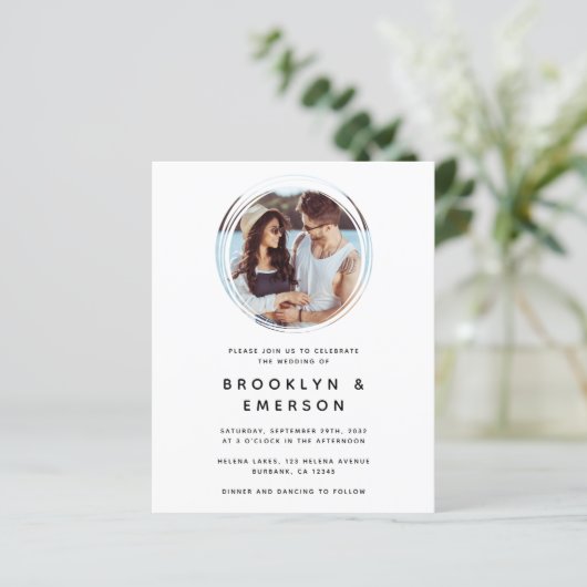 バジェットサークルフォトQRコード結婚式招待状 (スタンド正面)