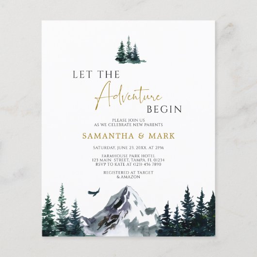 バジェットザアドベンチャースタートベビーシャワー招待状 (正面)