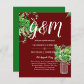 バジェットシダ緑のバーガンディ結婚式の招待 (正面/裏面)