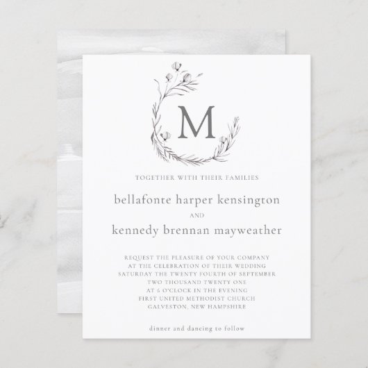 バジェットシックなグレーホワイトウォーターの色のフローラ結婚ズ (正面/裏面)