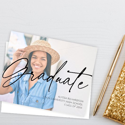 バジェットシックなスクリプトH写真卒業パーティーホワイト チラシ