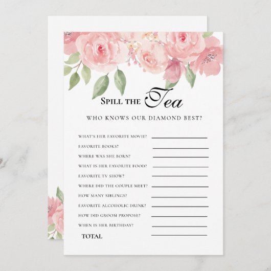 バジェットシックコーラルフローラブライダルシャワーゲーム 招待状 (正面/裏面)