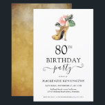 バジェットシックフローラ金ゴールドハイヒール80th誕生日<br><div class="desc">エレガント金ゴールドモダン熱帯フローラ金ゴールドハイヒール80th Birthday Party Invitationは、ピンクと緑の熱帯の花に囲まれた私たちの華やかなキラキラした水の色の金ゴールドハイヒールをフィーチャー。背景は贅沢な水色の金ゴールド洗い。単にエレガントなバースデーカスタマイズタパーティーの招待のためのあなたの情報と簡単。**当社の予算紙はより小さく、より繊細だが、まだ美しい!**紙の種類の比較については、こちらのビデオをご覧くださもしい。https://youtu.be/G0F9Am5HPD4サポートまたはマッチング項目が必要な場合は連絡cedarandstring@gmail.comまでお問い合わせ下さい。</div>