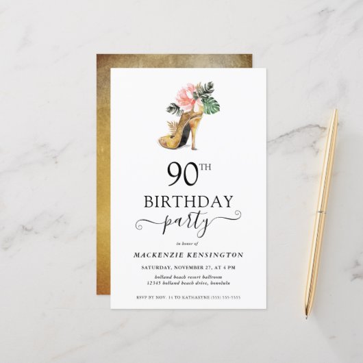 バジェットシックフローラ金ゴールドハイヒール90th誕生日 (正面/裏面インサイチュ)