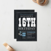 バジェットシック16th誕生日シャルボードブルーバルーン ノートカード (正面/裏面インサイチュ)