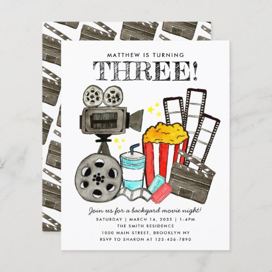 バジェットシネマムービーナイトパーティー子供の誕生日 (正面/裏面)
