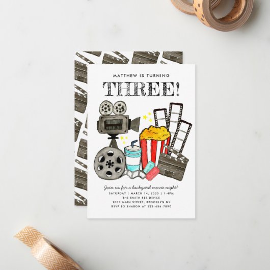 バジェットシネマムービーナイトパーティー子供の誕生日 ノートカード (正面/裏面インサイチュ)