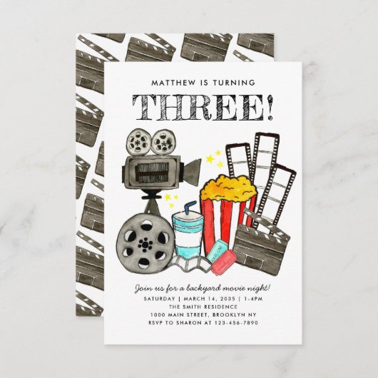 バジェットシネマムービーナイトパーティー子供の誕生日 ノートカード (正面/裏面)