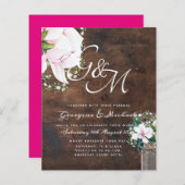 バジェットシャビーピンクマグノリアシックな結婚式の招待 (正面/裏面)