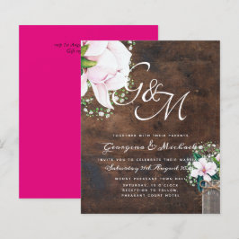 バジェットシャビーピンクマグノリアシックな結婚式の招待
