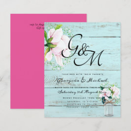 バジェットシャビーピンクマグノリアシックな結婚式の招待