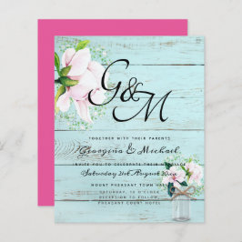 バジェットシャビーピンクマグノリアシックな結婚式の招待