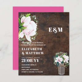 バジェットシャビーピンクマグノリアシックな結婚式の招待