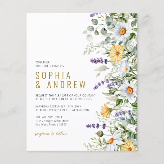 バジェットシャモミール&ユーカリ結婚式招待状 (正面)