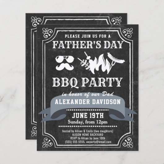 バジェットシャルボードファーザーズデイBBQパーティー招待状 (正面/裏面)