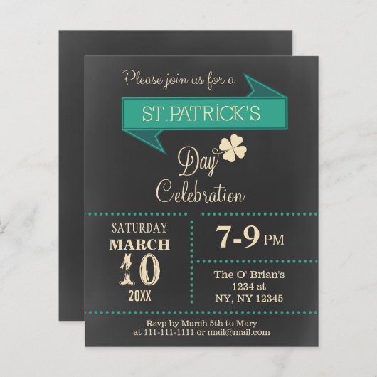 バジェットシャルボードSt patricks dayパーティの招待状 (正面/裏面)