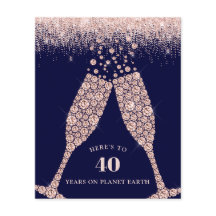 バジェットシャンパングリッター40th誕生日招待状