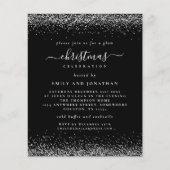 バジェットシルバーグリッタークリスマスパーティーブラック招待状 (正面)