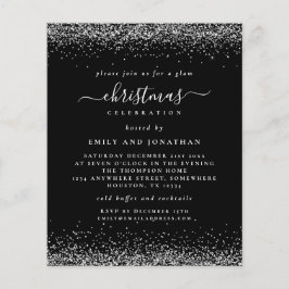バジェットシルバーグリッタークリスマスパーティーブラック招待状