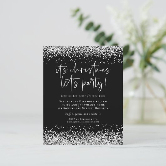 バジェットシルバーグリッタークリスマスプレゼントパーティー招待状 (スタンド正面)