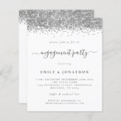 バジェットシルバーグリッタースクリプト婚約招待状 (正面/裏面)
