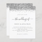 バジェットシルバーグリッタースクリプト結婚式招待状 (正面/裏面)