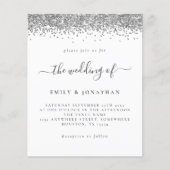バジェットシルバーグリッタースクリプト結婚式招待状 (正面)