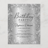 バジェットシルバーグリッターフォイル13th誕生日招待状 (正面)