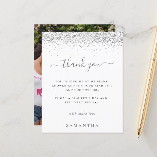 バジェットシルバーグリッターフォトブライダルシャワー感謝してい (正面/裏面インサイチュ)