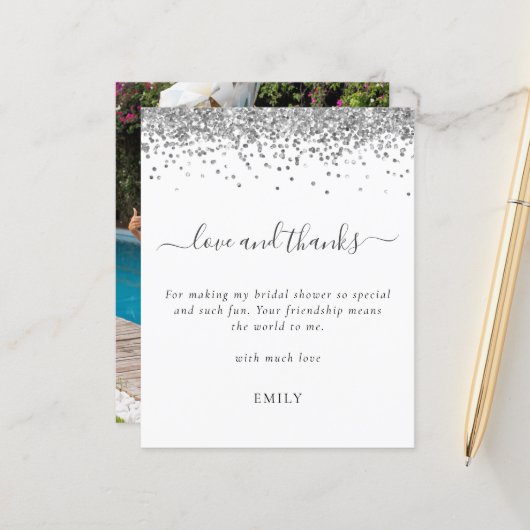 バジェットシルバーグリッターフォトブライダルシャワー感謝してい (正面/裏面インサイチュ)