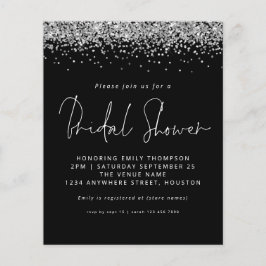 バジェットシルバーグリッターブライダルシャワーブラック招待状