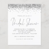 バジェットシルバーグリッターブライダルシャワーホワイト招待状 (正面)