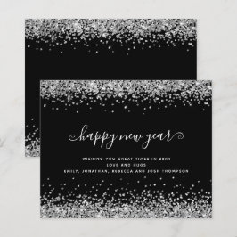 バジェットシルバーグリッターブラックハッピーニューイヤーカード