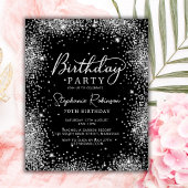 バジェットシルバーグリッターブラック70th誕生日招待状